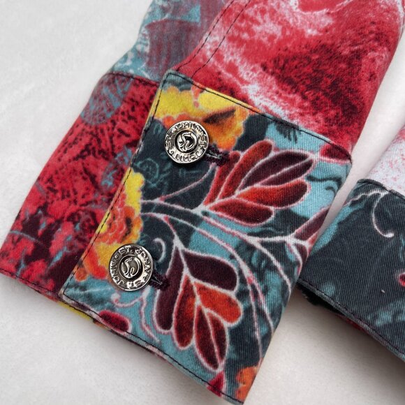 St. John Sport By Marie Gray Abstract Floral Denim Jacket - Picture 11 of 13